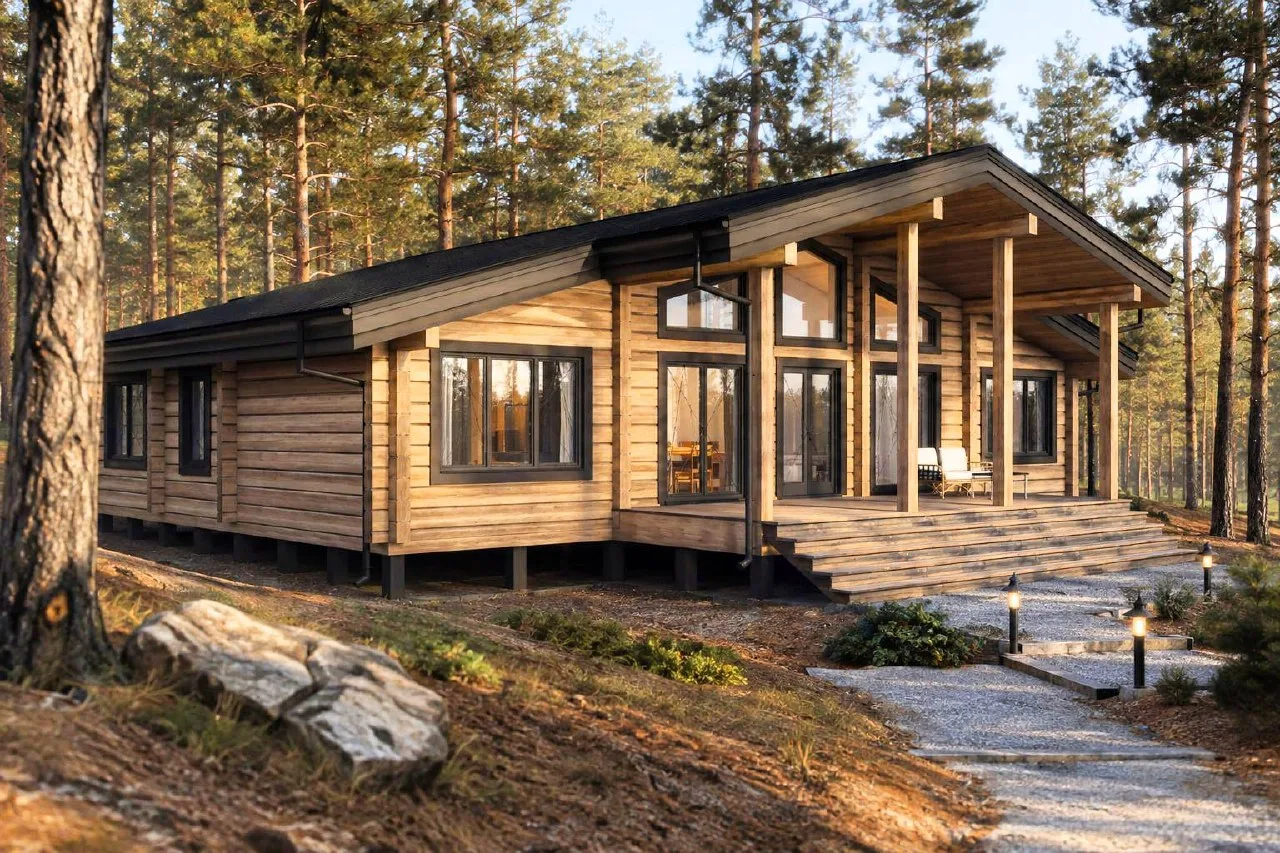 Одноэтажный дом в стиле Prime Wood из серии #businesslite обретает узнаваемые черты. Ст...