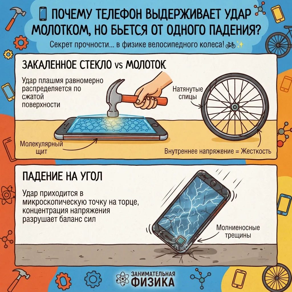 📱 ПОЧЕМУ ТЕЛЕФОН ВЫДЕРЖИВАЕТ УДАР МОЛОТКОМ, НО БЬЕТСЯ ОТ ОДНОГО ПАДЕНИЯ?

Смотришь на закаленное ст