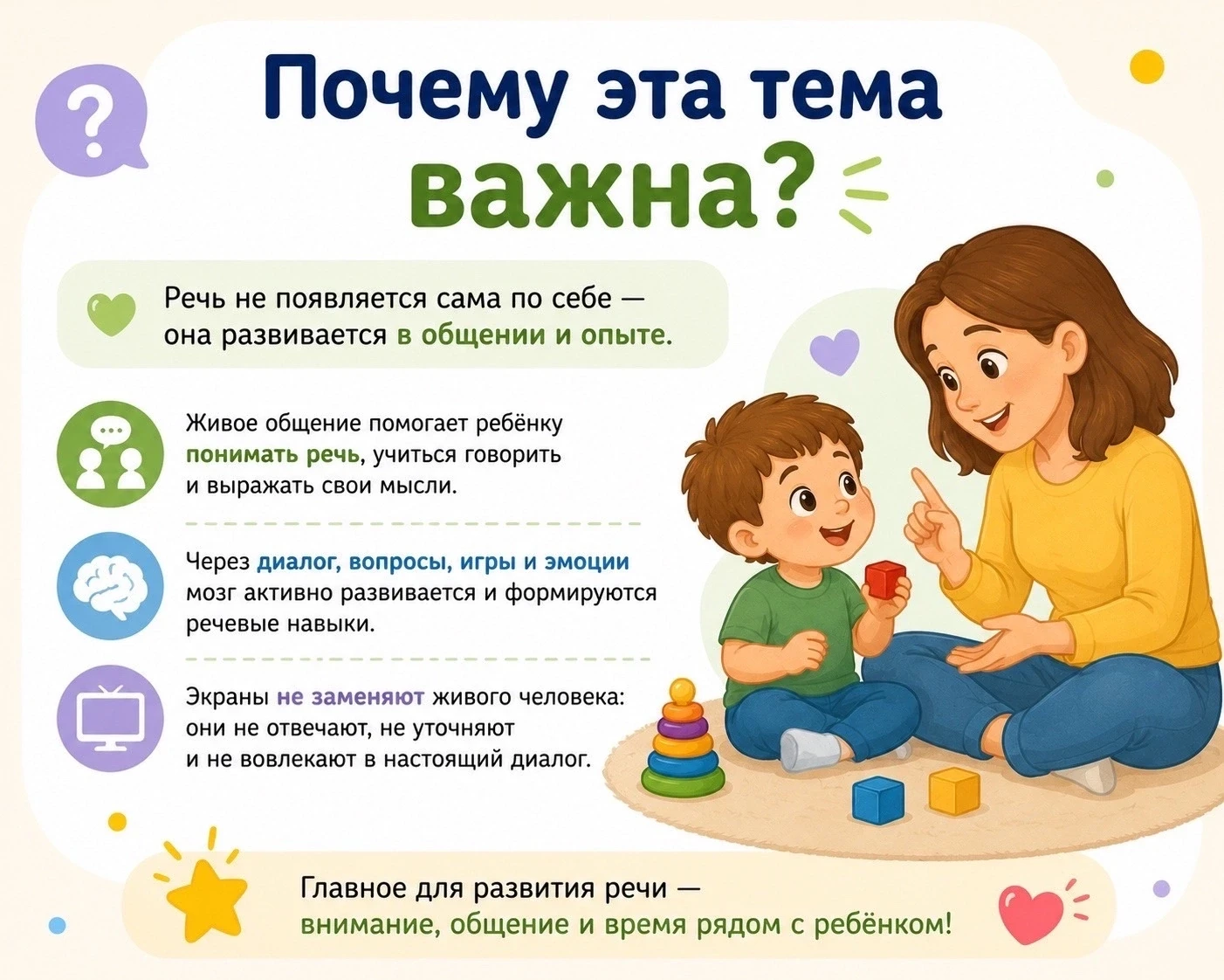 Речь важно развивать с рождения. Почему это так важно? Помогают ли в развитии речи гаджеты? 

      