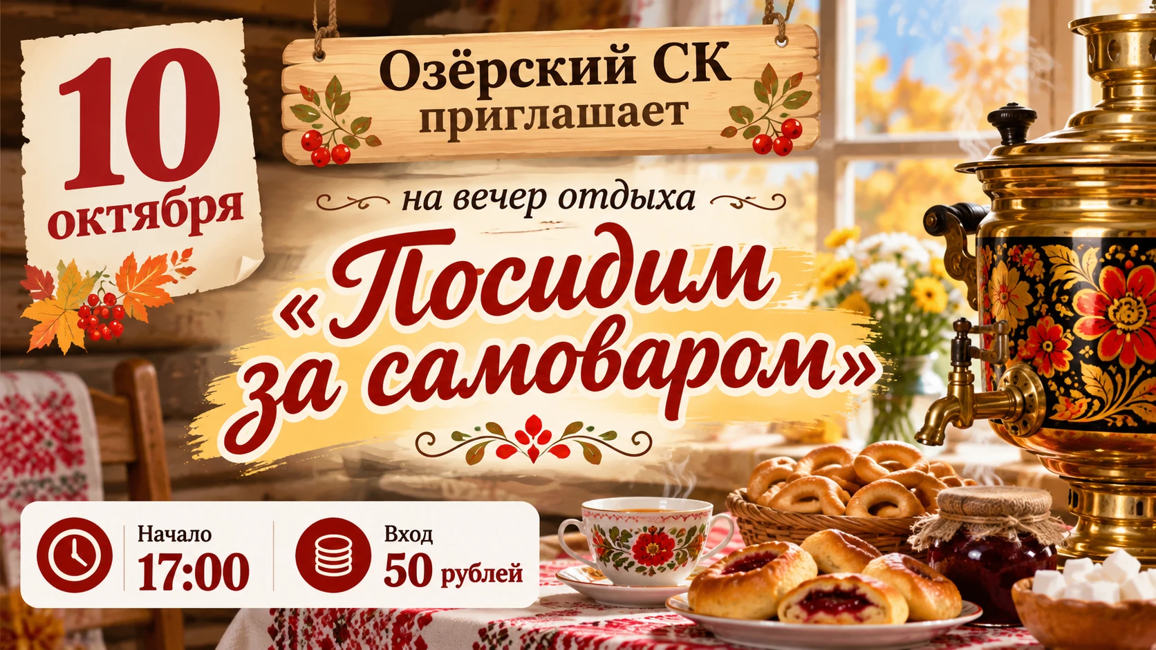 ☕ «ПОСИДИМ ЗА САМОВАРОМ»: В ОЗЁРСКОМ СК ПРИГЛАШАЮТ НА ТЁПЛЫЙ ВЕЧЕР ОТДЫХА