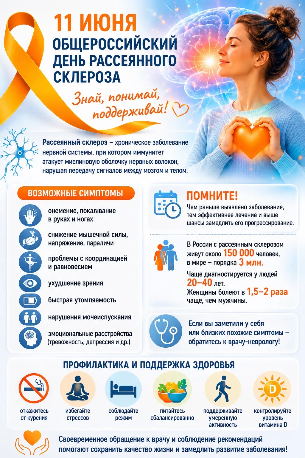 🟣 11 июня — Общероссийский день рассеянного склероза

Рассеянный склероз — хроническое заболевание 