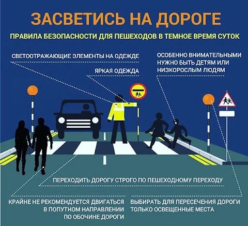 ‼️Важно помнить о безопасности на дороге в темное время суток