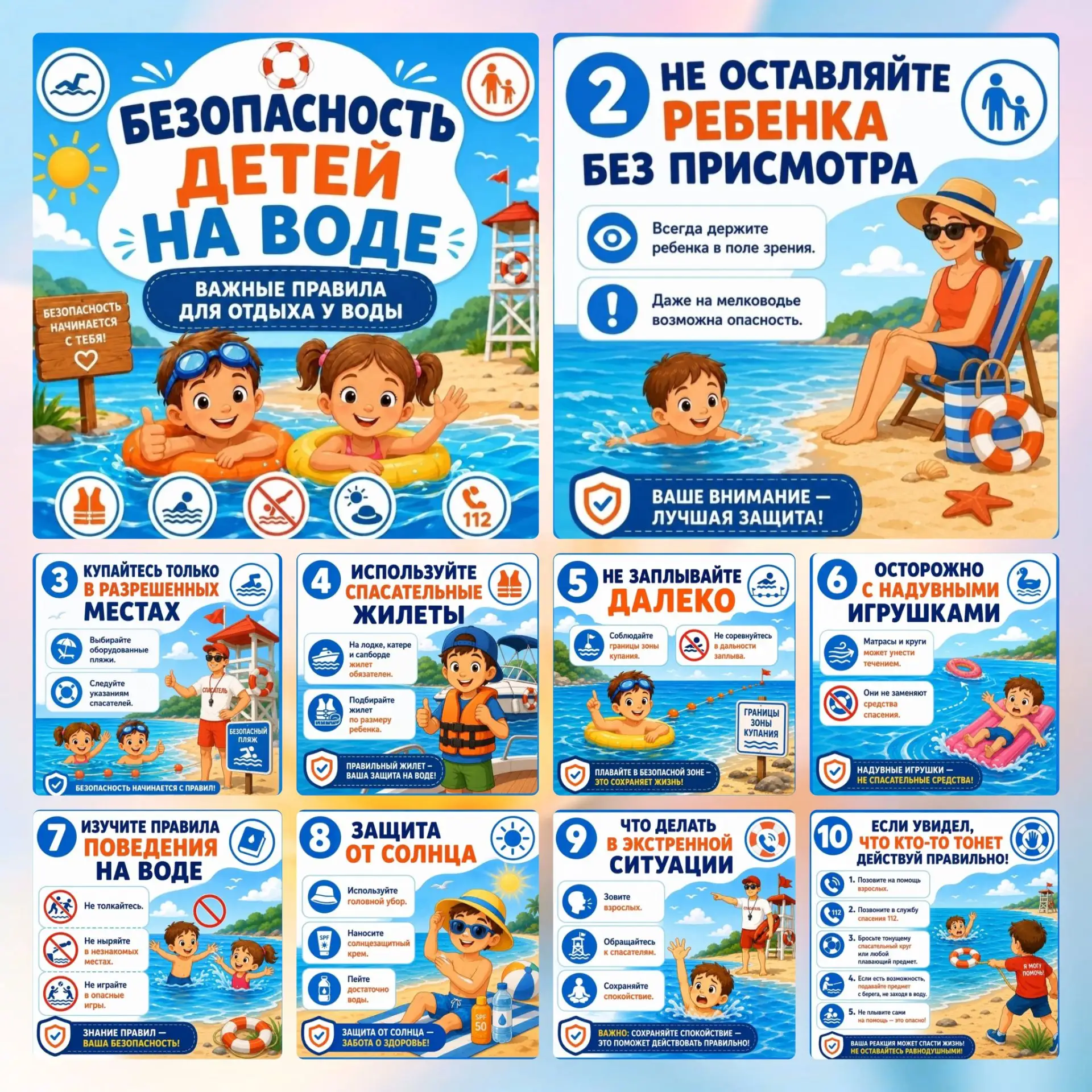 🌞Лето — время отдыха у воды, но рядом с водоёмами детям нужна особая забота.