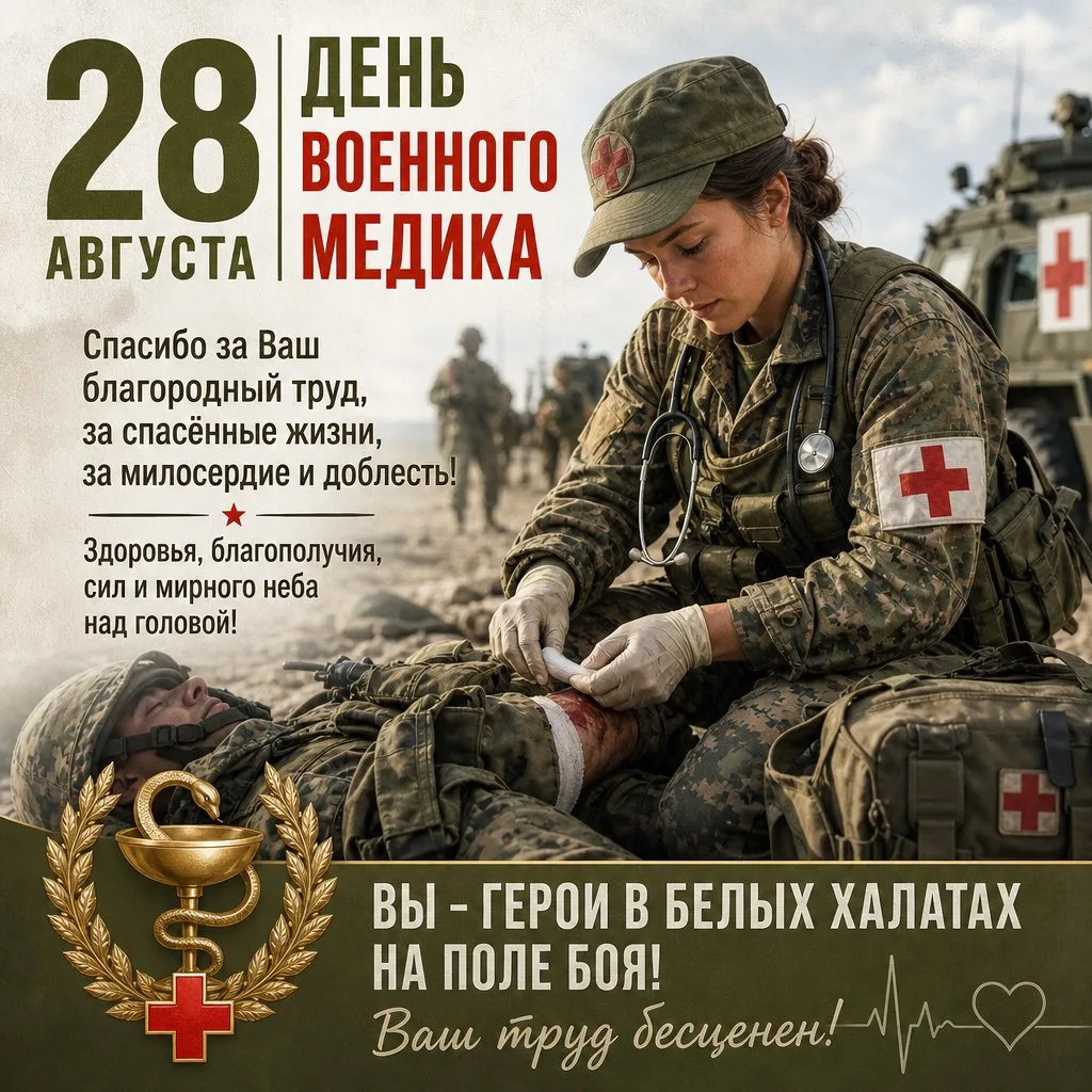 📚 🩺 Герои в белых халатах и камуфляже: 28 августа — День военного медика!