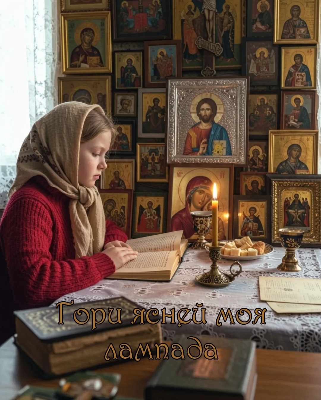 🎵 "Гори ясней моя лампада." 

Известный покаянный духовный стих, точное авторство которого до сих п