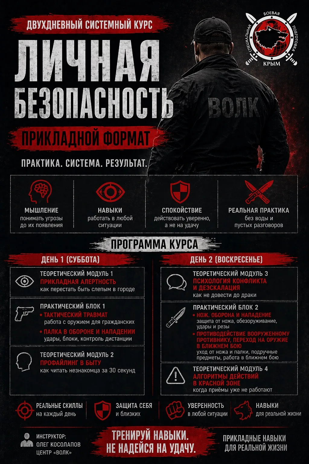 ВНИМАНИЕ, АНОНС!!!  СБОРЫ!!!
Двухдневные сборы ЦПП «ВОЛК» в Крыму.
8-9 августа.
Тема: СИСТЕМНЫЙ КУРС