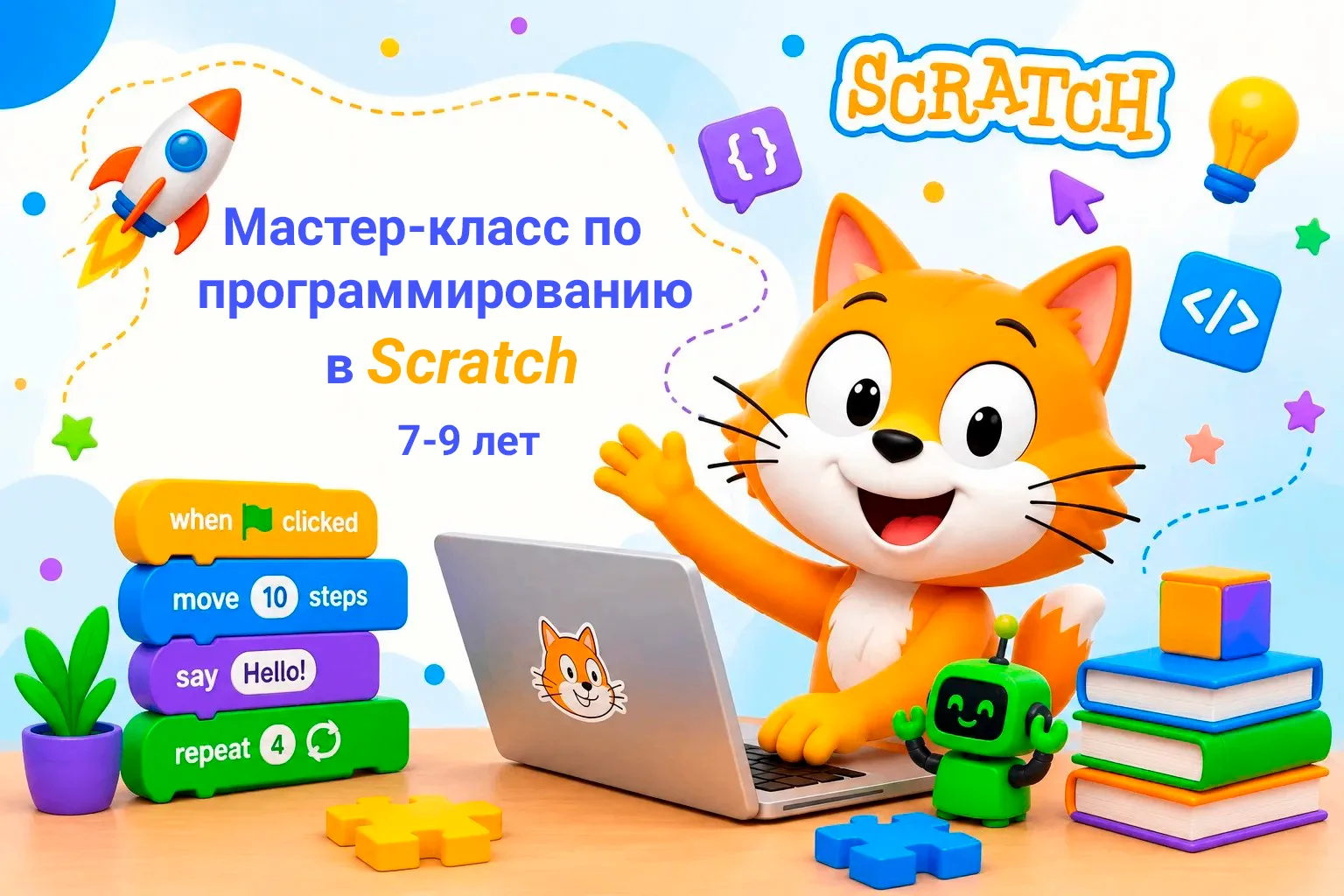 БЕСПЛАТНЫЙ МАСТЕР-КЛАСС ПО SCRATCH ДЛЯ ДЕТЕЙ 7–9 ЛЕТ!