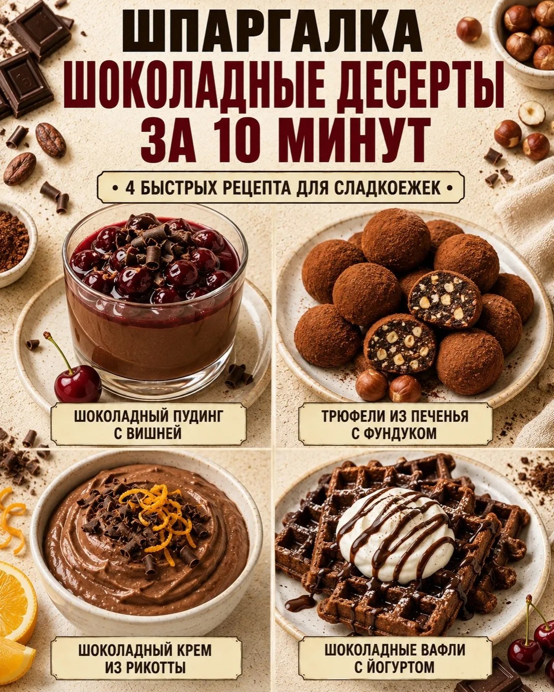 🍫 ШПАРГАЛКА «ШОКОЛАДНЫЕ ДЕСЕРТЫ ЗА 10 МИНУТ» ❤️