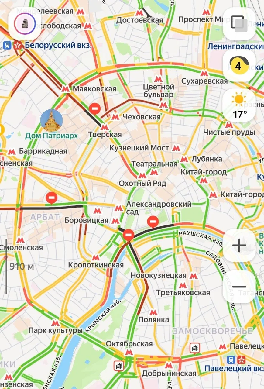 ❌ Центр Москвы встал из-за перекрытий. Закрыты: