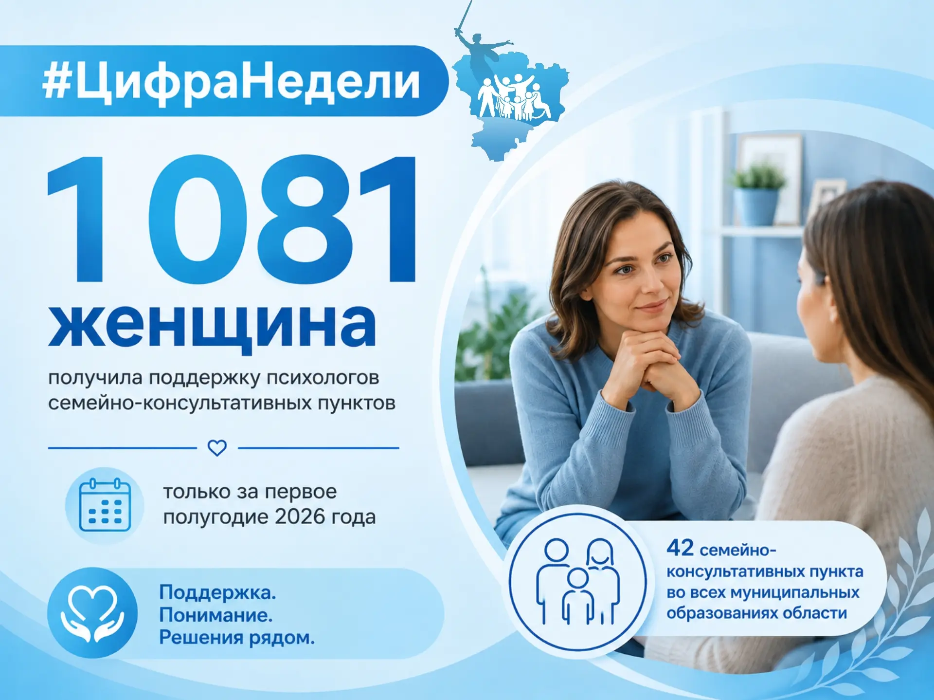 #ЦифраНедели: 1 081 женщина получила поддержку психологов семейно-консультативных пунктов