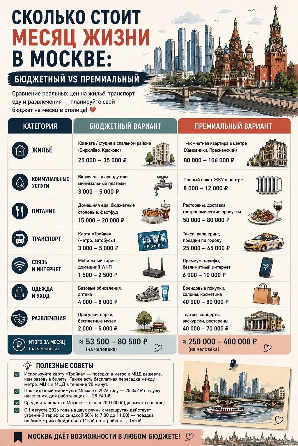 Сколько стоит месяц жизни в Москве: бюджетный vs премиальный