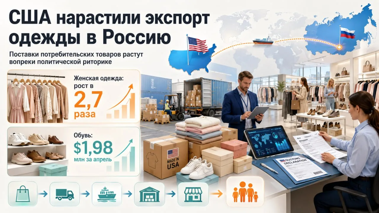 Выяснилось, что к апрелю Соединенные Штаты более чем в двое нарастили экспорт одежды в Россию в годо