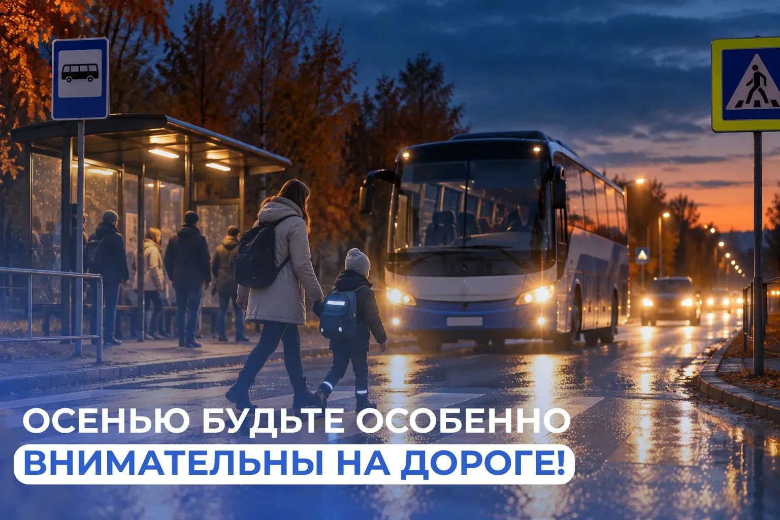 🚌 Осень — время для особого внимания к безопасности у остановок и пешеходных переходов