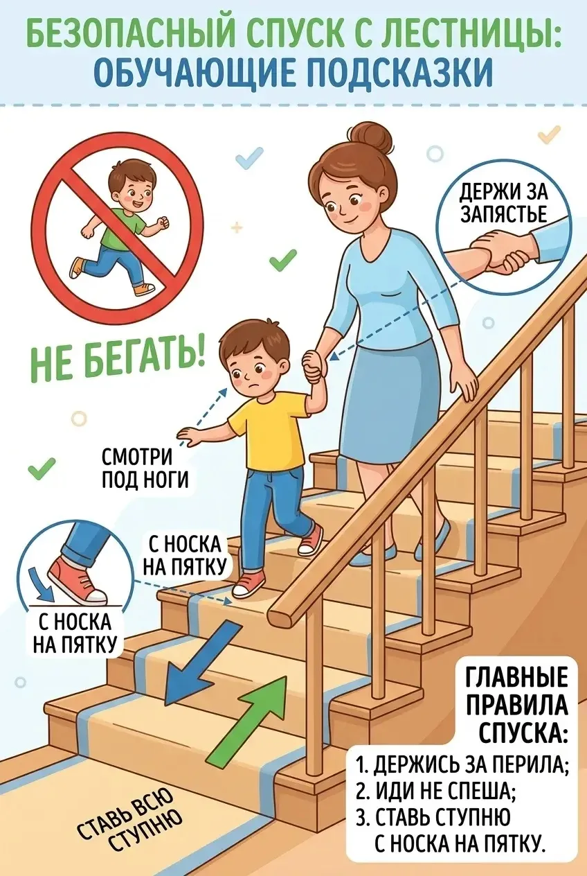 📌 ИНСТРУКЦИЯ ДЛЯ РОДИТЕЛЕЙ: безопасное движение по лестнице с детьми