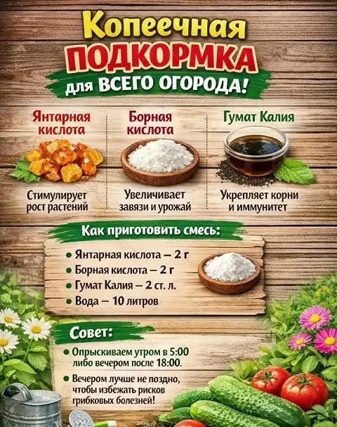 Копеечная подкормка для ВСЕГО огорода! 💰🌱 

🧪 Янтарная кислота — стимулирует рост растений
→ 2 г 