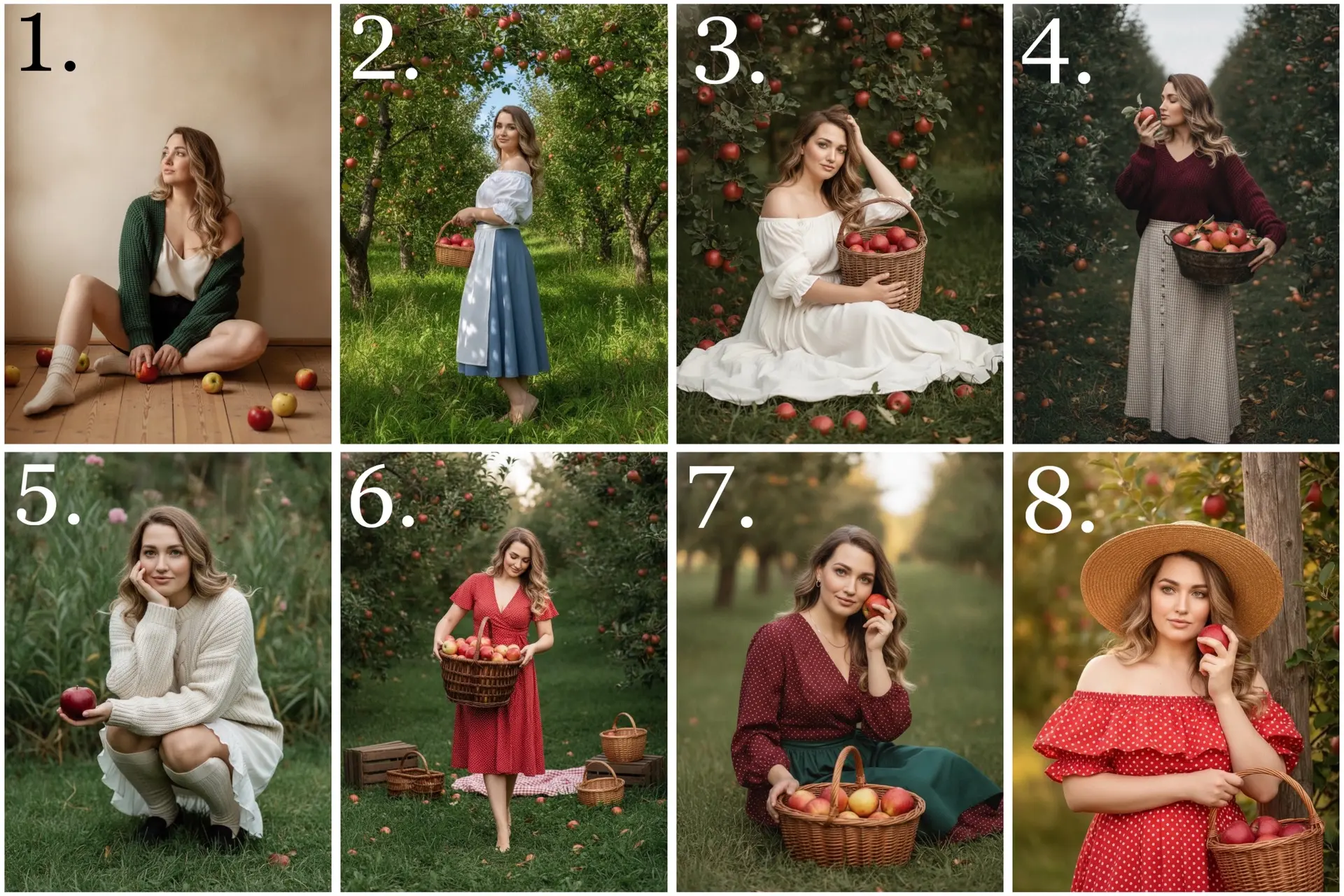 Промты для женской фотосессии «Яблочный сад» 💜