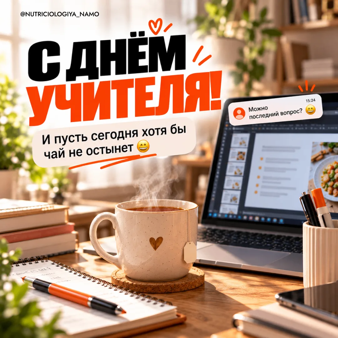 С ДНЁМ УЧИТЕЛЯ! И ПУСТЬ СЕГОДНЯ ХОТЯ БЫ ЧАЙ НЕ ОСТЫНЕТ 😄