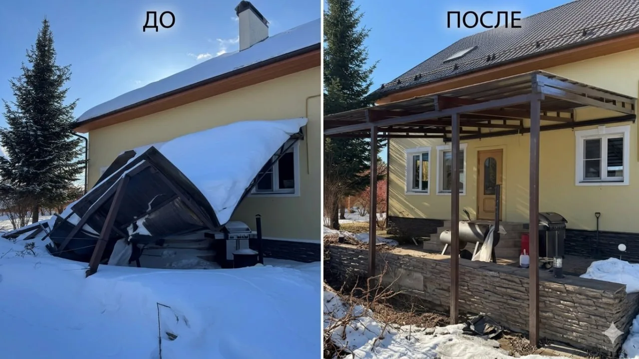 📍 Объект от 04.03.2026: односкатный навес из поликарбоната в дер. Мостовское, Щербинка