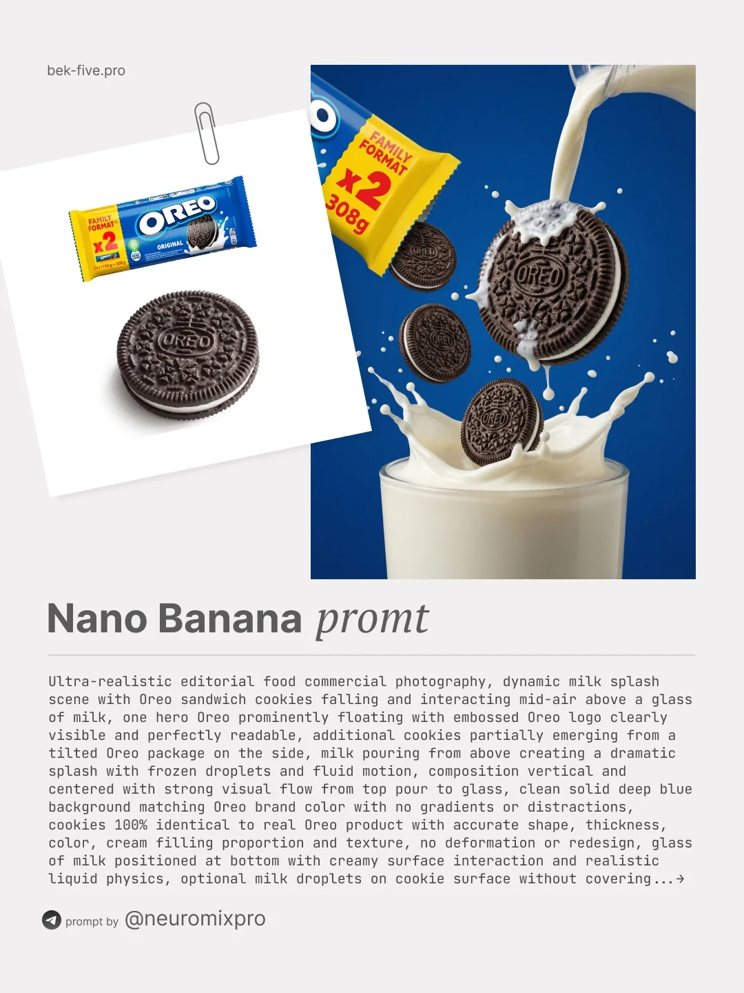 Ultra-realistic editorial food commercial photography, dynamic milk splash scene with Oreo sandwich 