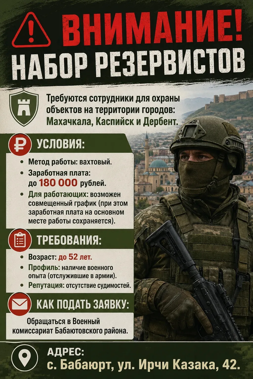 🚨 ВНИМАНИЕ! 
НАБОР РЕЗЕРВИСТОВ

Требуются сотрудники для охраны объектов на территории городов: Мах