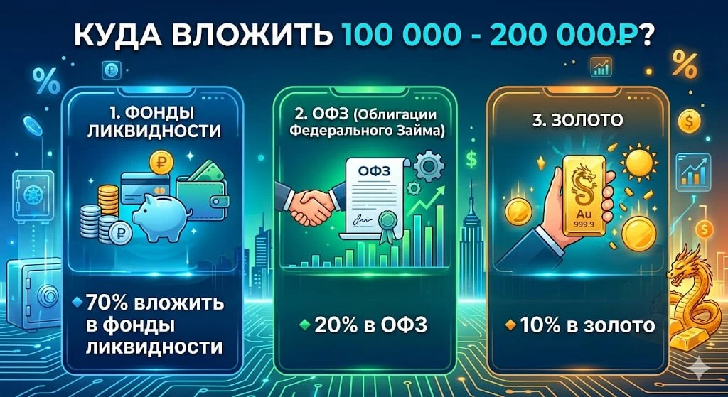 Куда вложить 100 000 - 200 000₽?

🔹70% вложить в фонды ликвидности под 13-14% как подушку безопасно