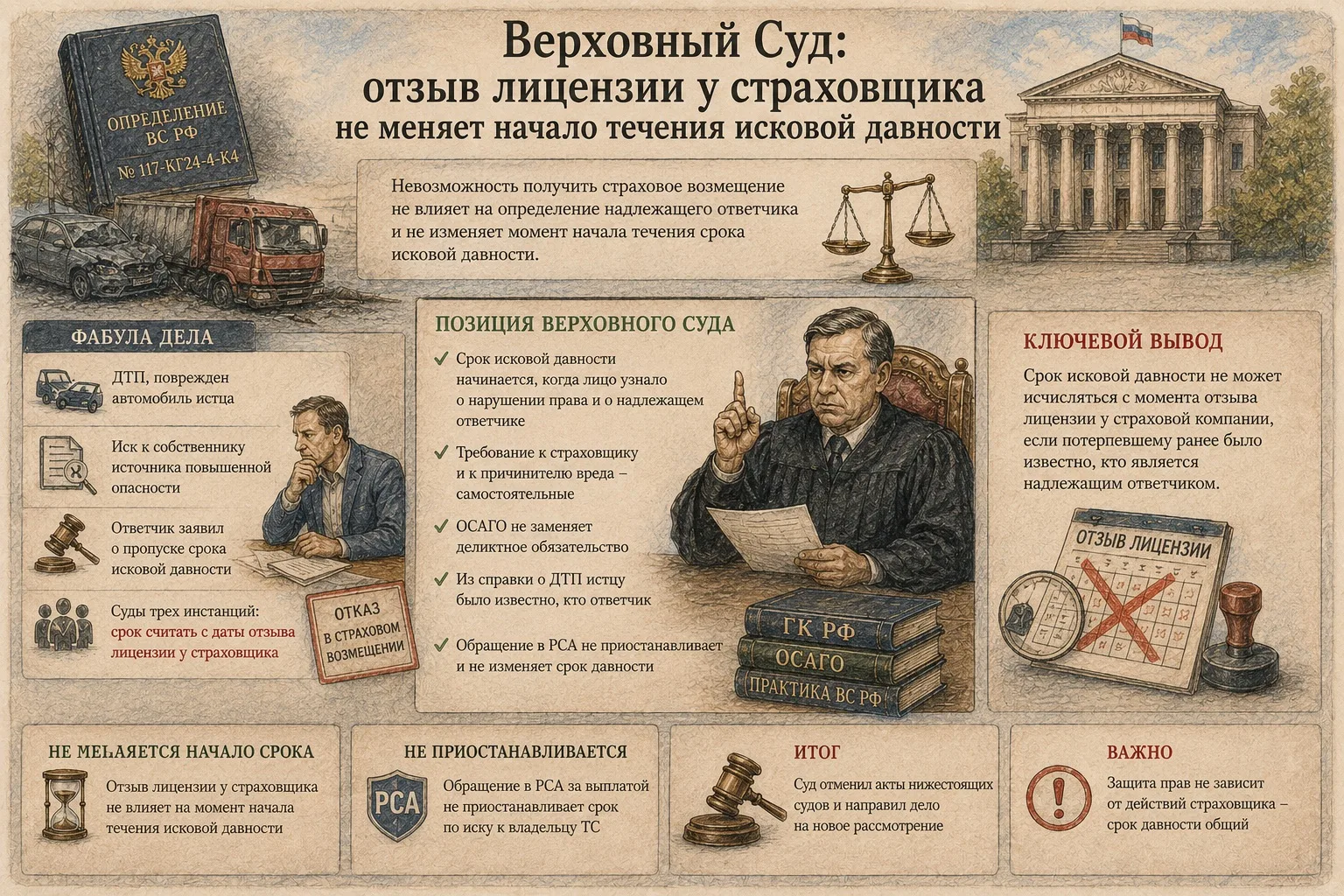 Верховный Суд: отзыв лицензии у страховщика не меняет начало течения исковой давности
#civpro_ВС #ci