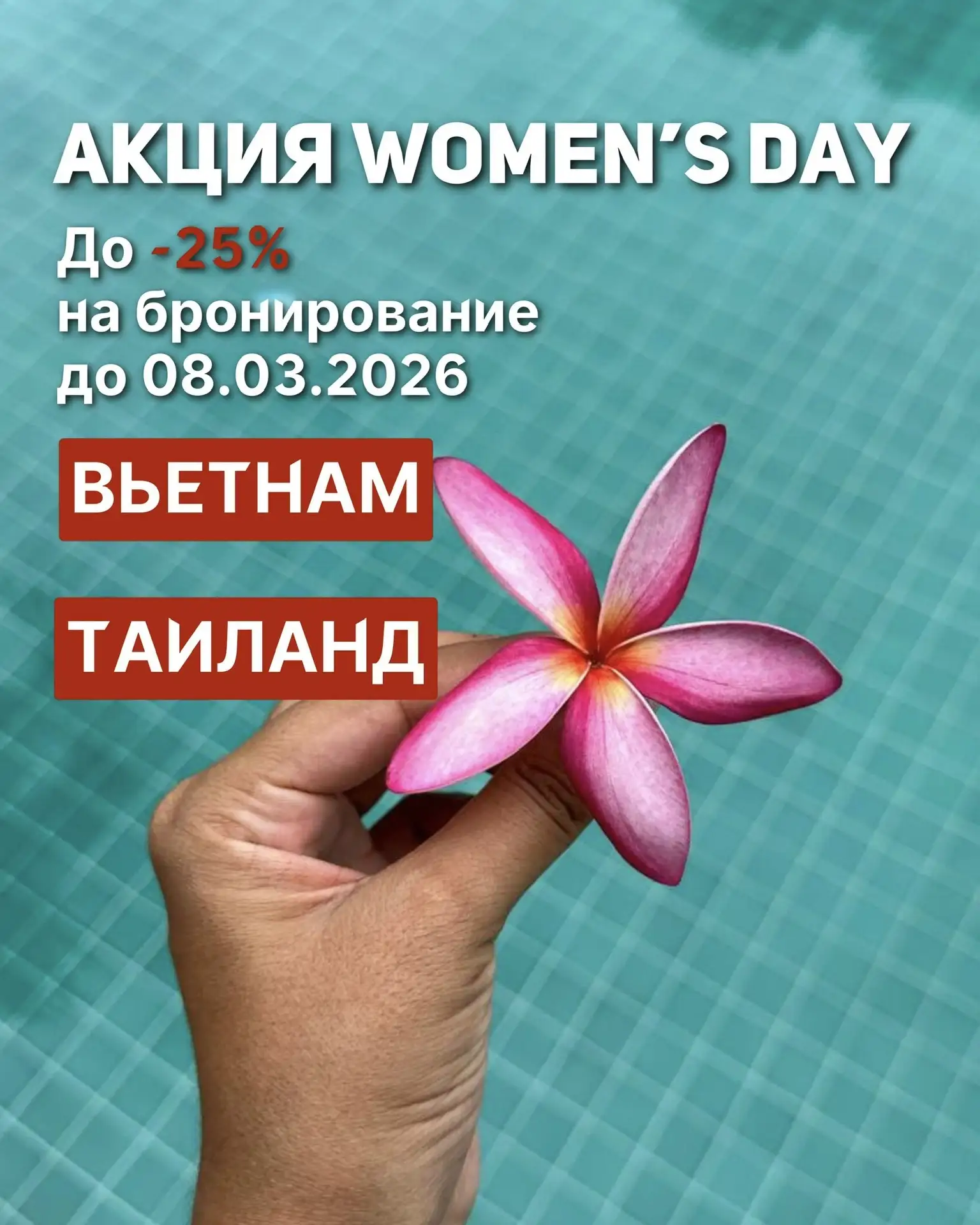 🌸Акция Женский день🌸  Успейте поймать тур с выгодой до 25%  Сниженные цен на туры в Таиланд и Вьетна