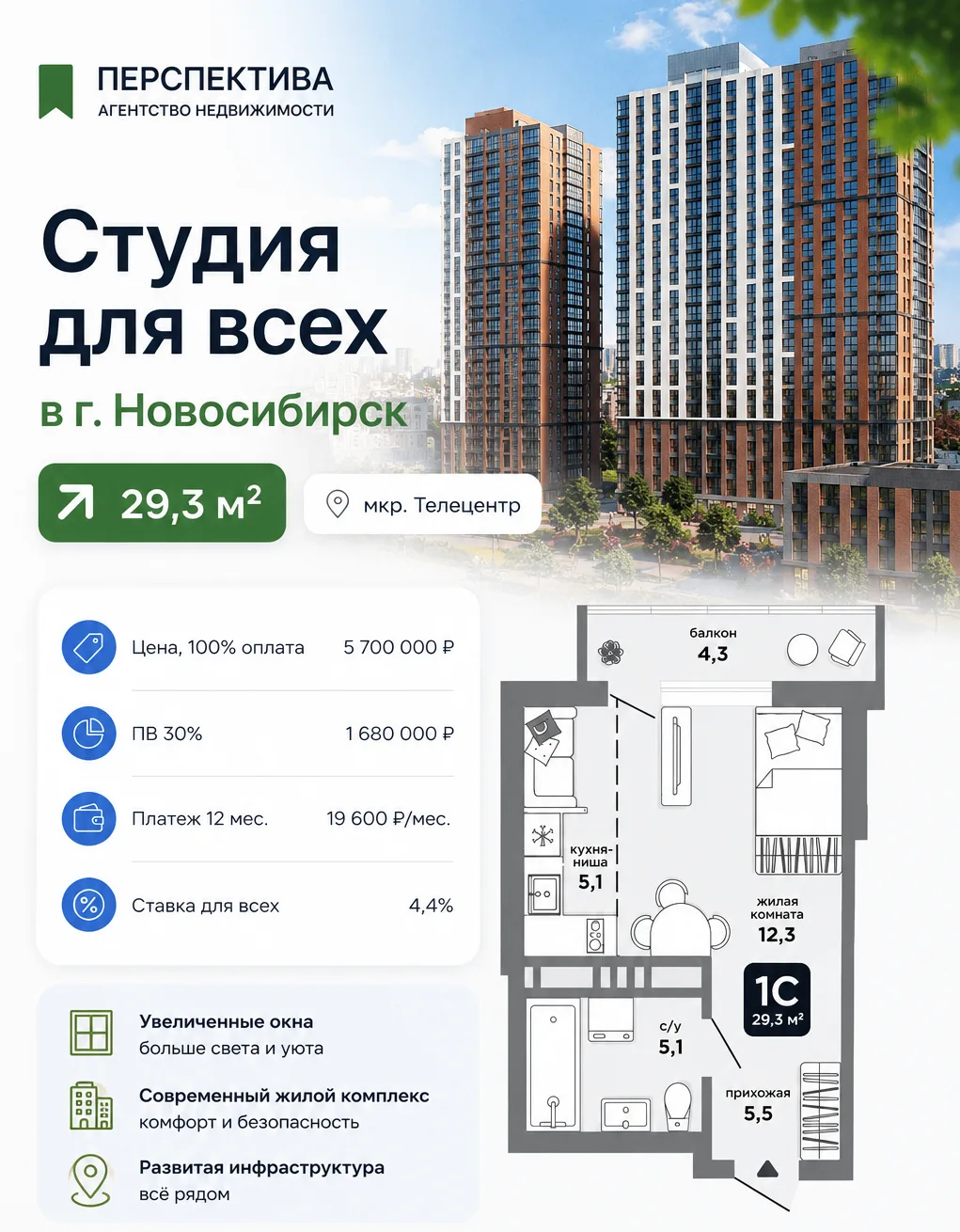 Ипотека 4,4% для всех на 12 месяцев в г. Новосибирск
