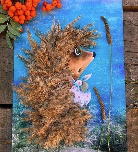 Ну очень милые осенние поделки с ёжиком и травкой! ❤️