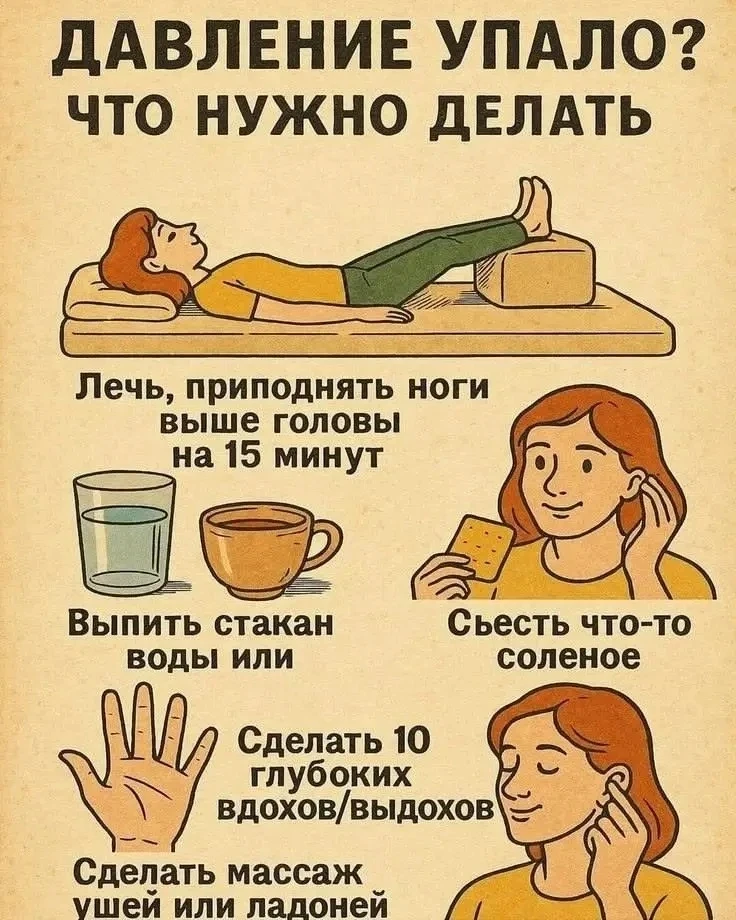 Что нужно сделать, если резко упало давление ⚡  Если было полезно, поставьте ❤  Здоровье