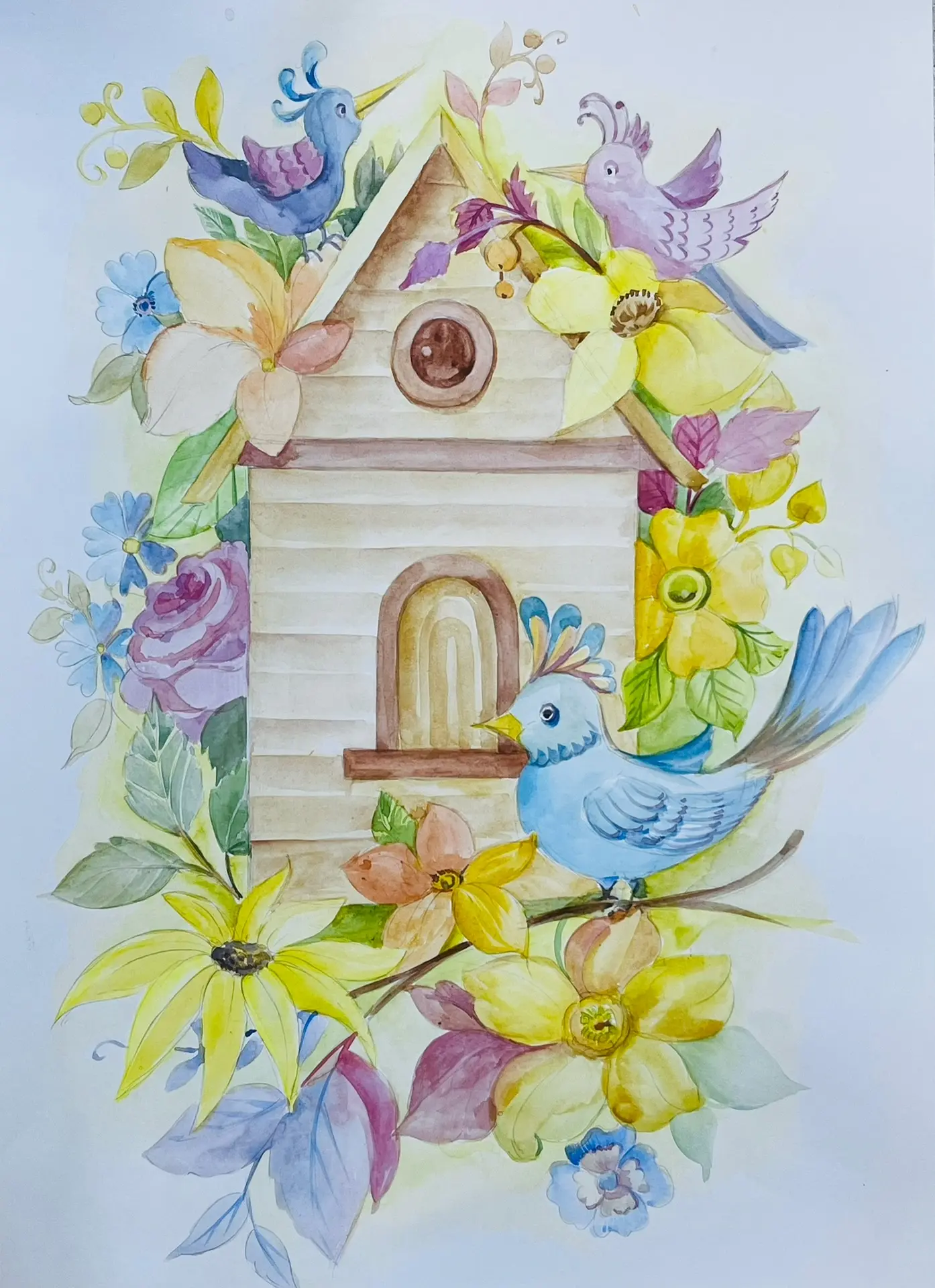 Рисуем птичек акварелью🖌🎨