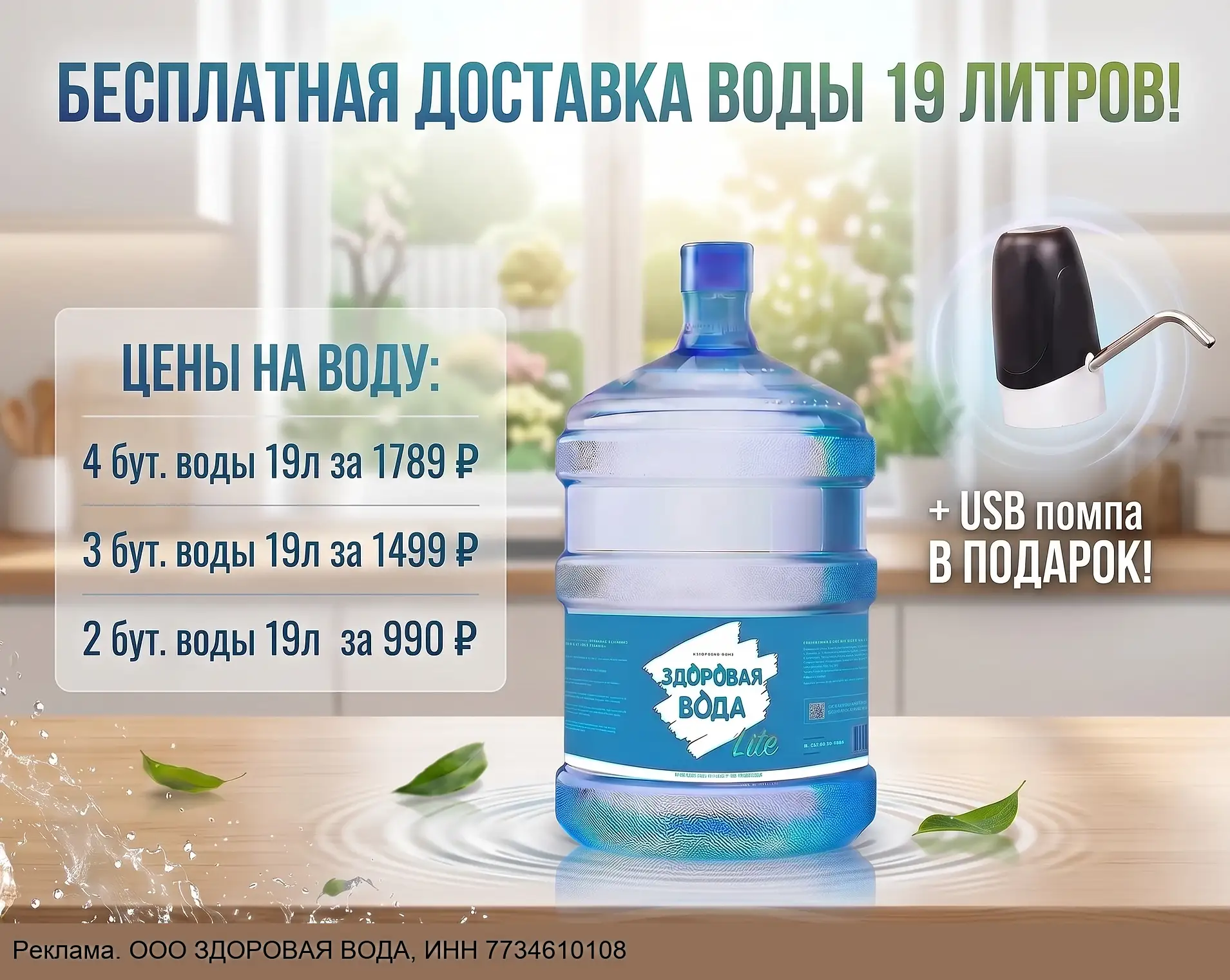 На Ваш выбор 1 из 3 акций на воду 19л. + USB-помпа!