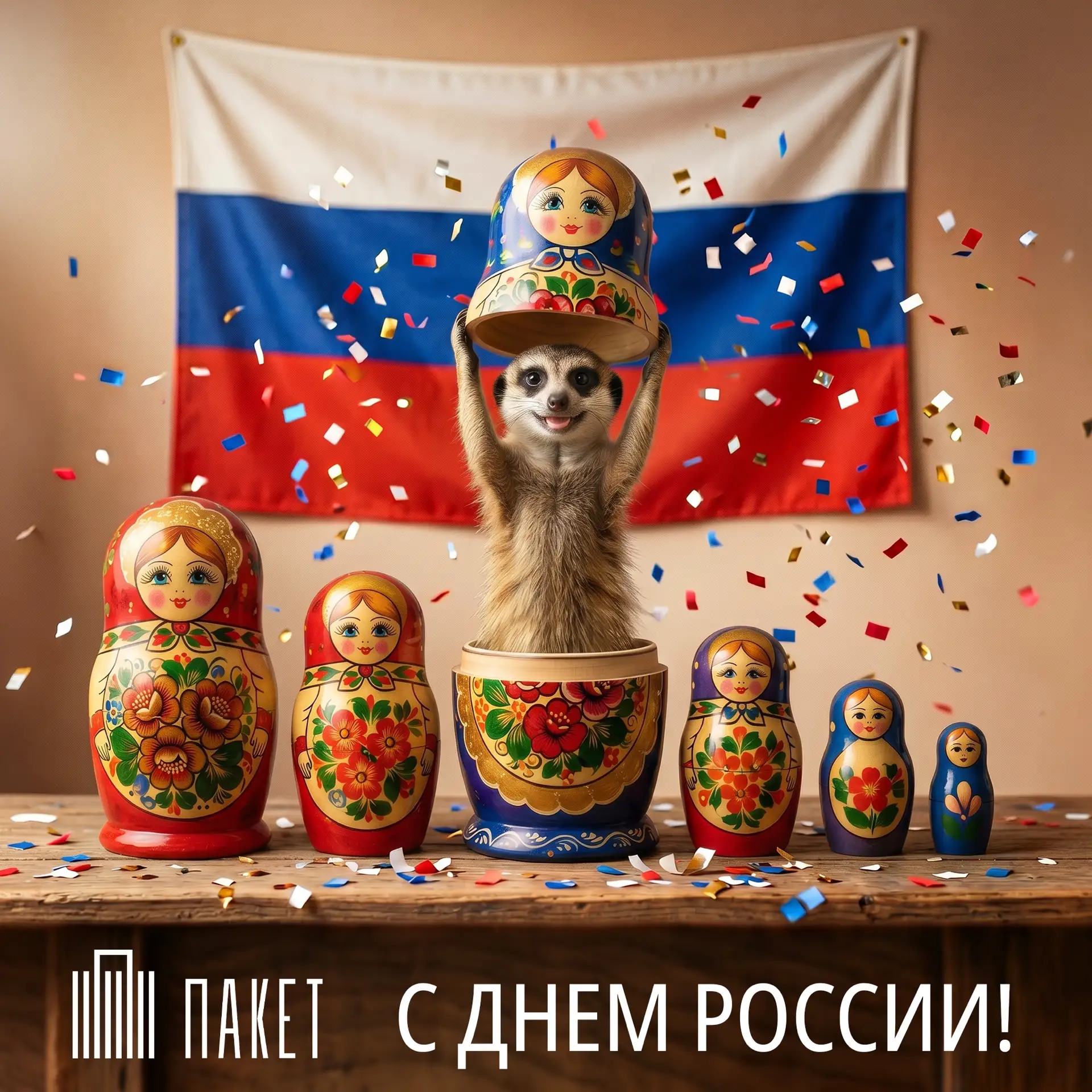 С Днём России, дорогие покупатели! 🇷🇺
От всей команды сети супермаркетов «Пакет» сердечно поздравл