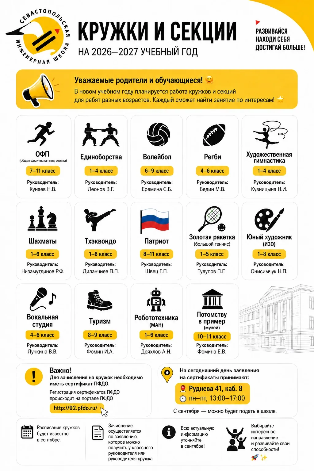 📢 Уважаемые родители и обучающиеся! 🤗 В новом учебном году планируется работа кружков...
