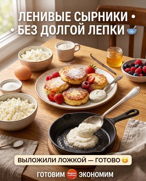 Ленивые сырники без долгой лепки 🥣Сырники вкусные, но лепить ровные заготовки иногда с...