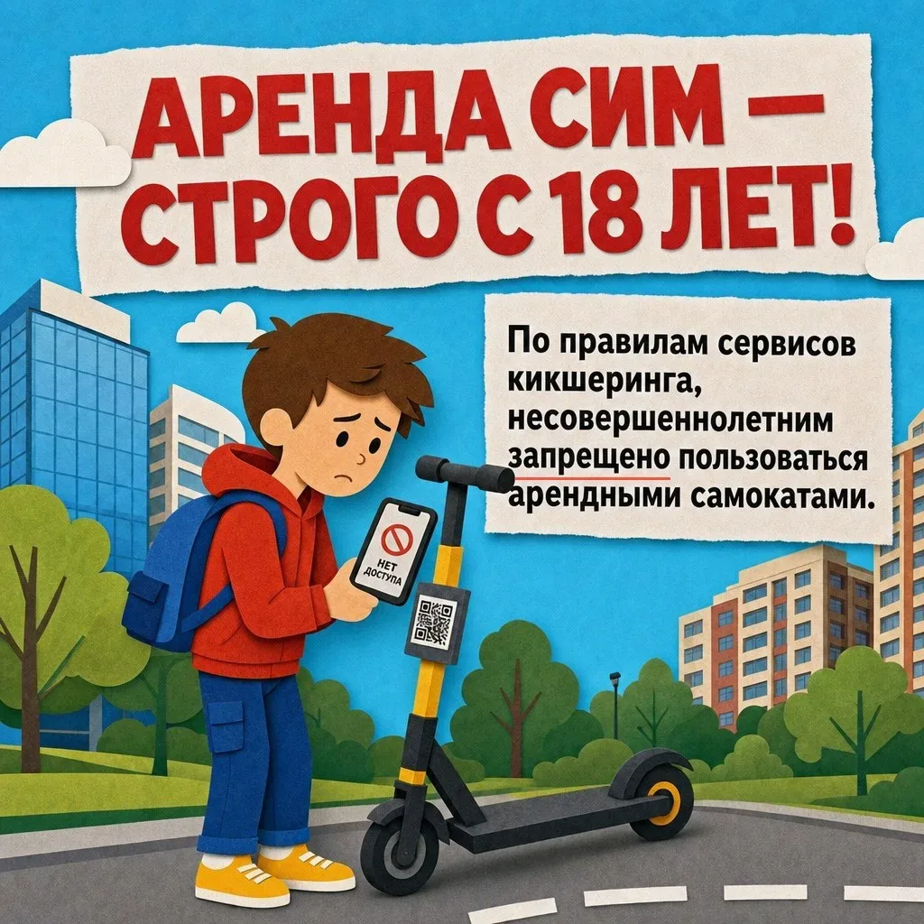📢 Родители, помните: арендовать электросамокаты можно только с 18 лет. Объясните это детям ради их ж