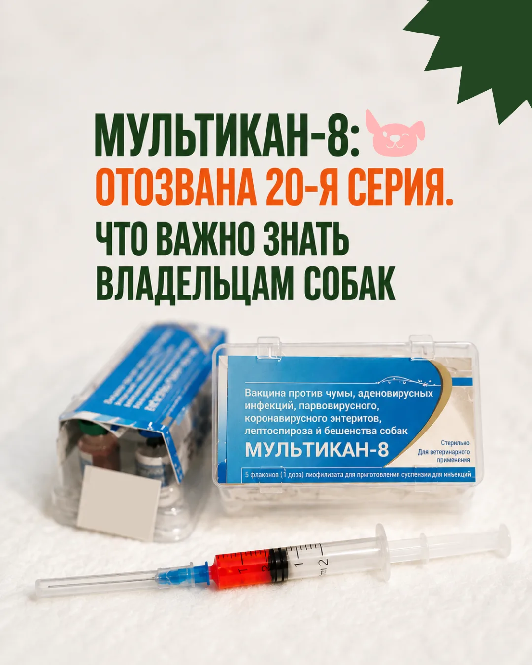 ⚠️ Важно для владельцев собак: отозвана одна из серий вакцины «Мультикан-8»