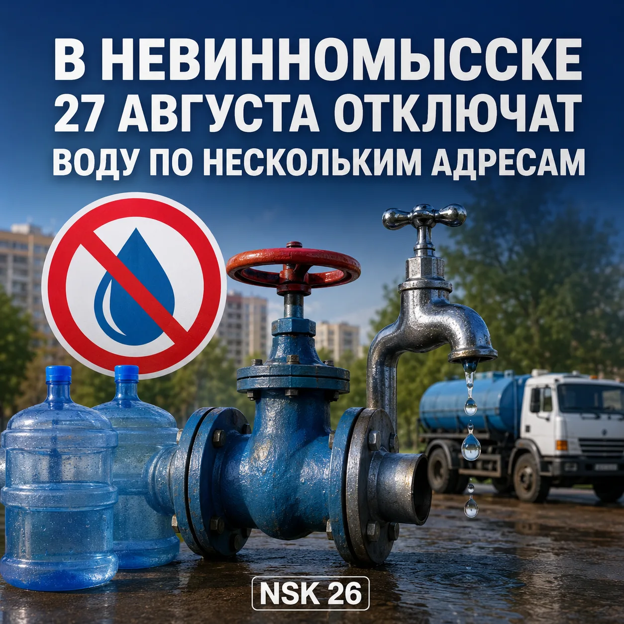 🚱  В Невинномысске 27 августа отключат воду по нескольким адресам