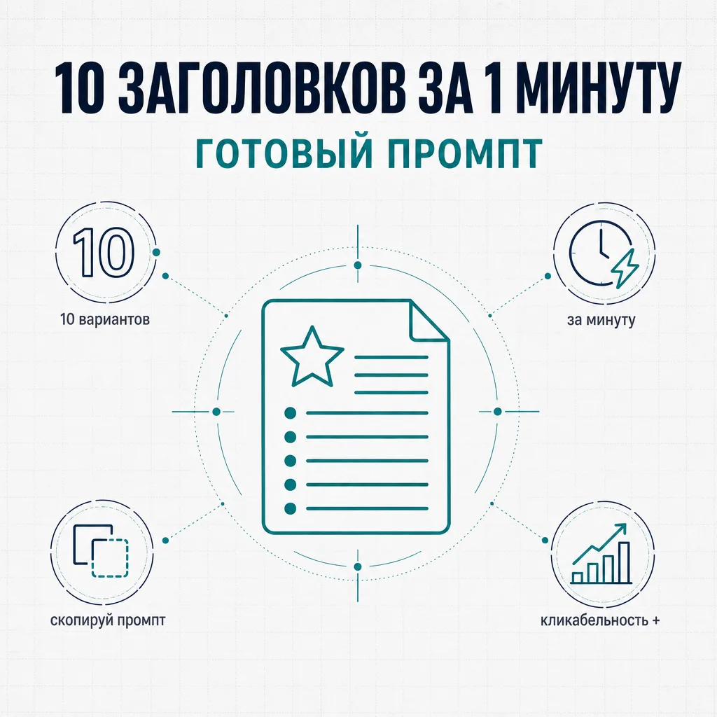 📌 Готовый промпт: 10 заголовков за 1 минуту  Скопируйте и вставьте в ChatGPT:  Ты — профессиональный