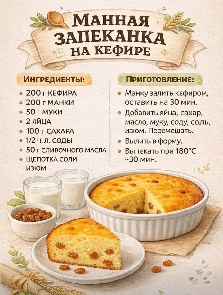Манная запеканка на кефире
