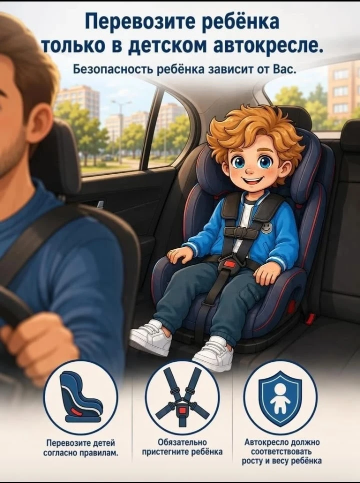 🚦 Безопасность ребёнка в машине — не опция, а обязательное правило!