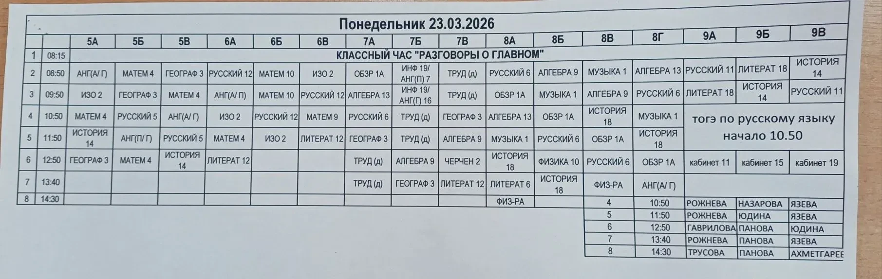 Расписание на понедельник! Хороших выходных!
