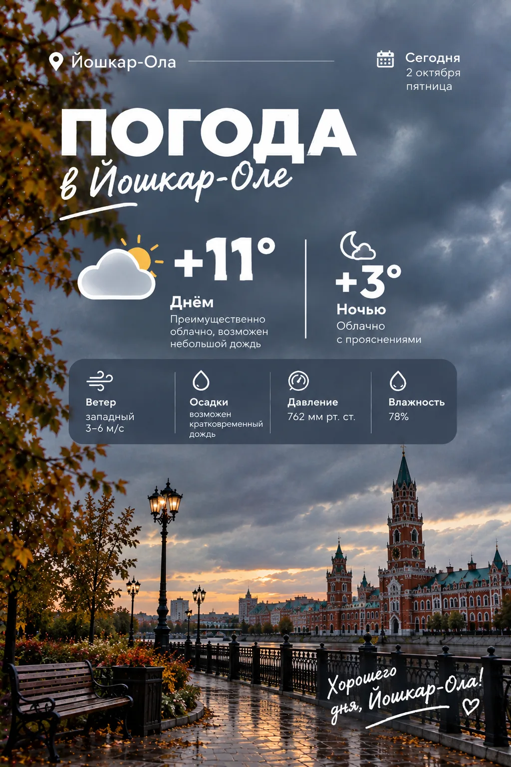 🌧 ПОГОДА В ЙОШКАР-ОЛЕ | 2 ОКТЯБРЯ