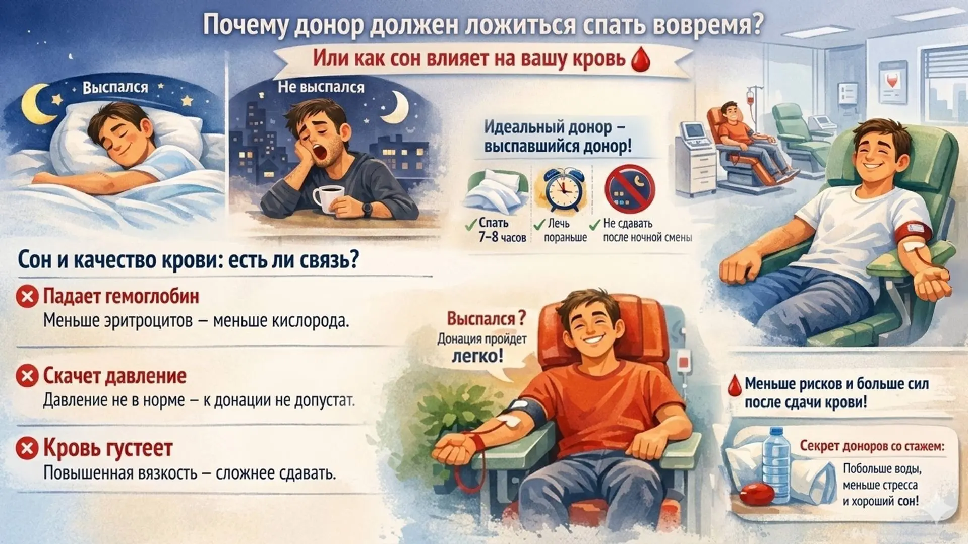 😴 Почему донор должен ложиться спать вовремя? Или как сон влияет на вашу кровь