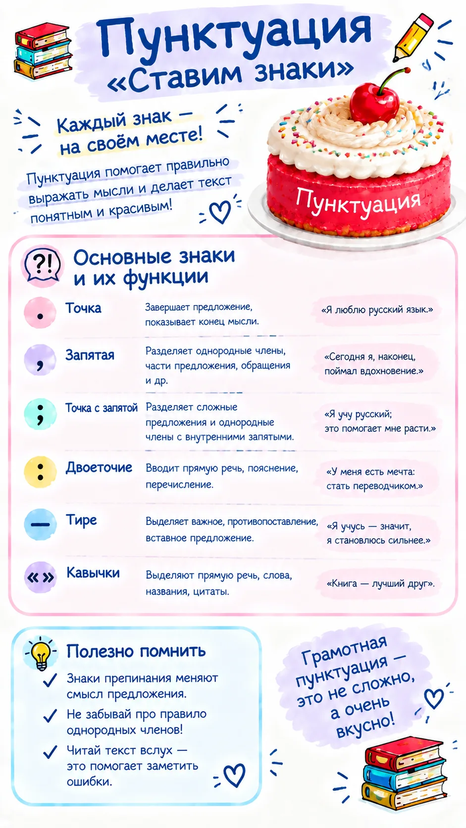 🍰 Сегодня добавим к нашему лингвистическому торту новый слой — ПУНКТУАЦИЮ! Разберёмся,...