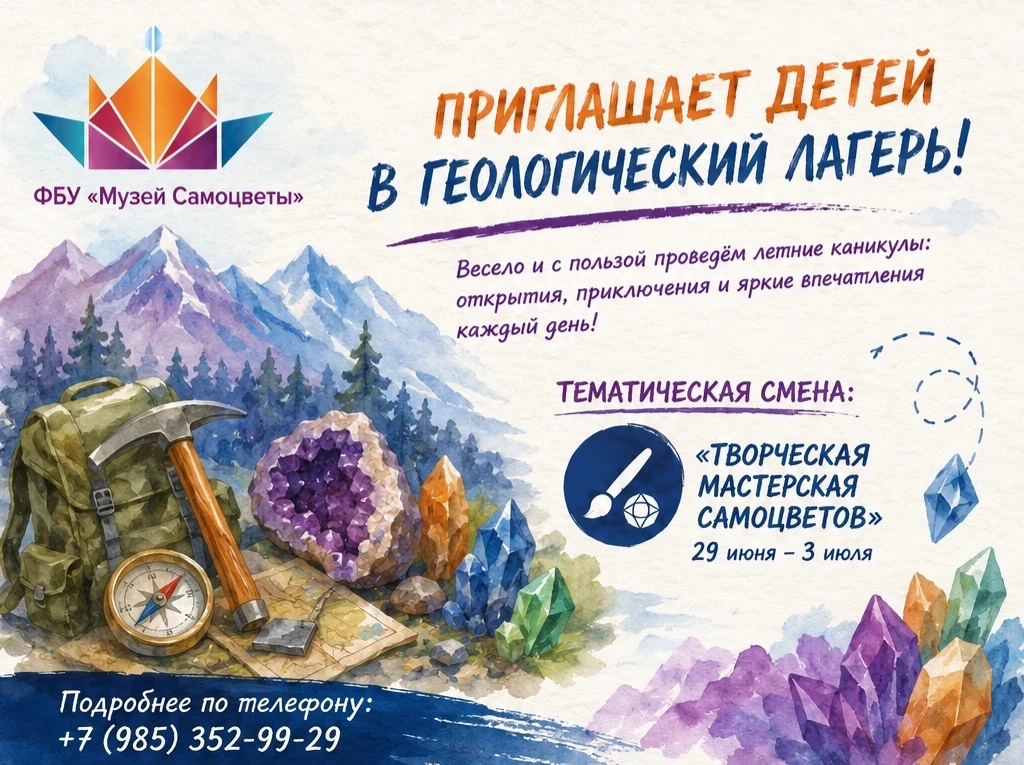 🎨💎 ФБУ «Музей Самоцветы» приглашает детей на летнюю смену «Творческая мастерская самоцветов»!

С 2