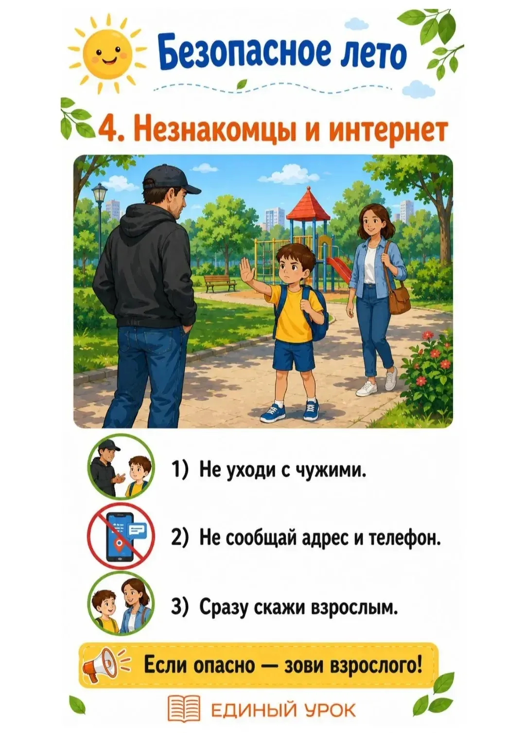 Эти памятки — для ребят 7–11 лет. Самые главные правила: вода, солнце, лес, дорога, велосипед, незна