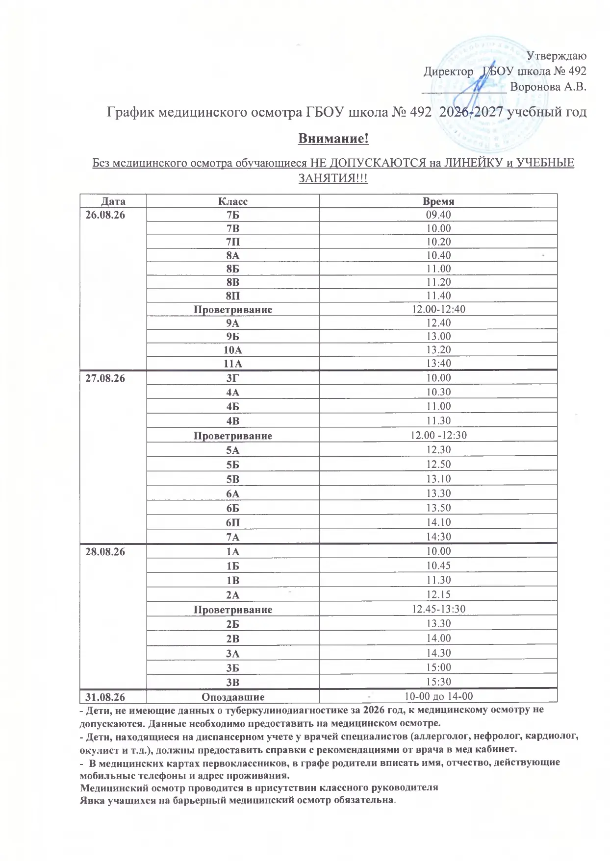 Уважаемые родители и учащиеся, доброе утро! Публикуем график медосмотра.