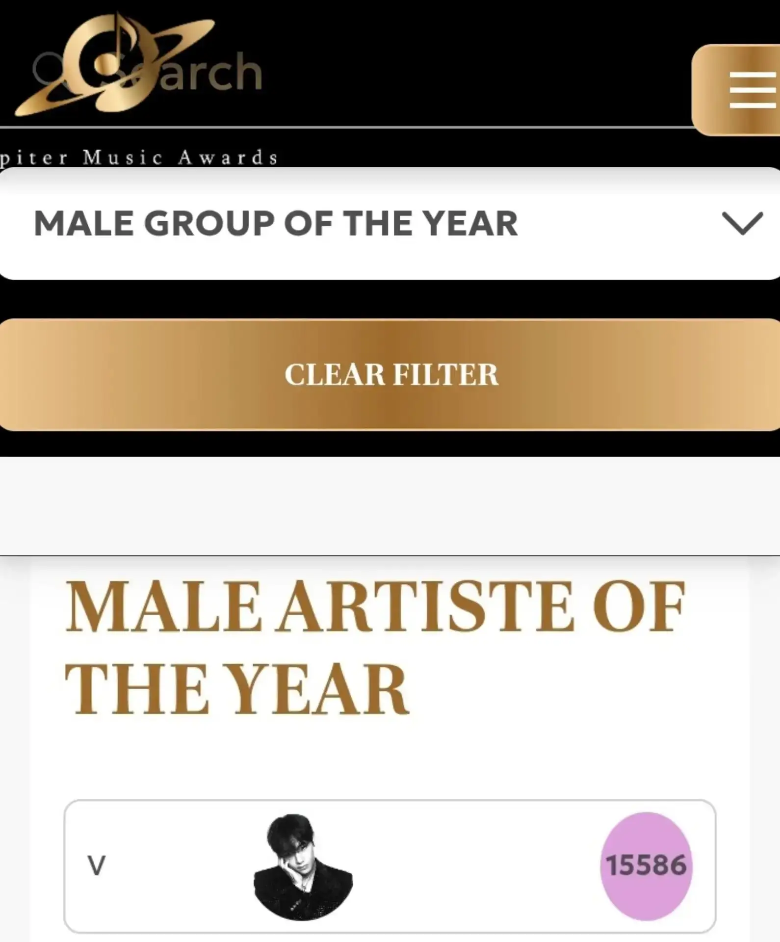 🏆 V выиграл номинацию «Лучший артист мужчина года» на церемонии Jupiter Music Awards 2...