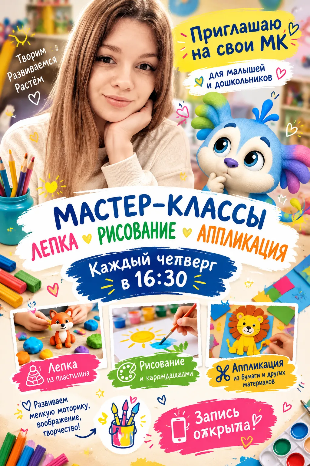 Напоминаю о  творческих занятиях с детьми от 3х лет , каждый четверг в 16.30
